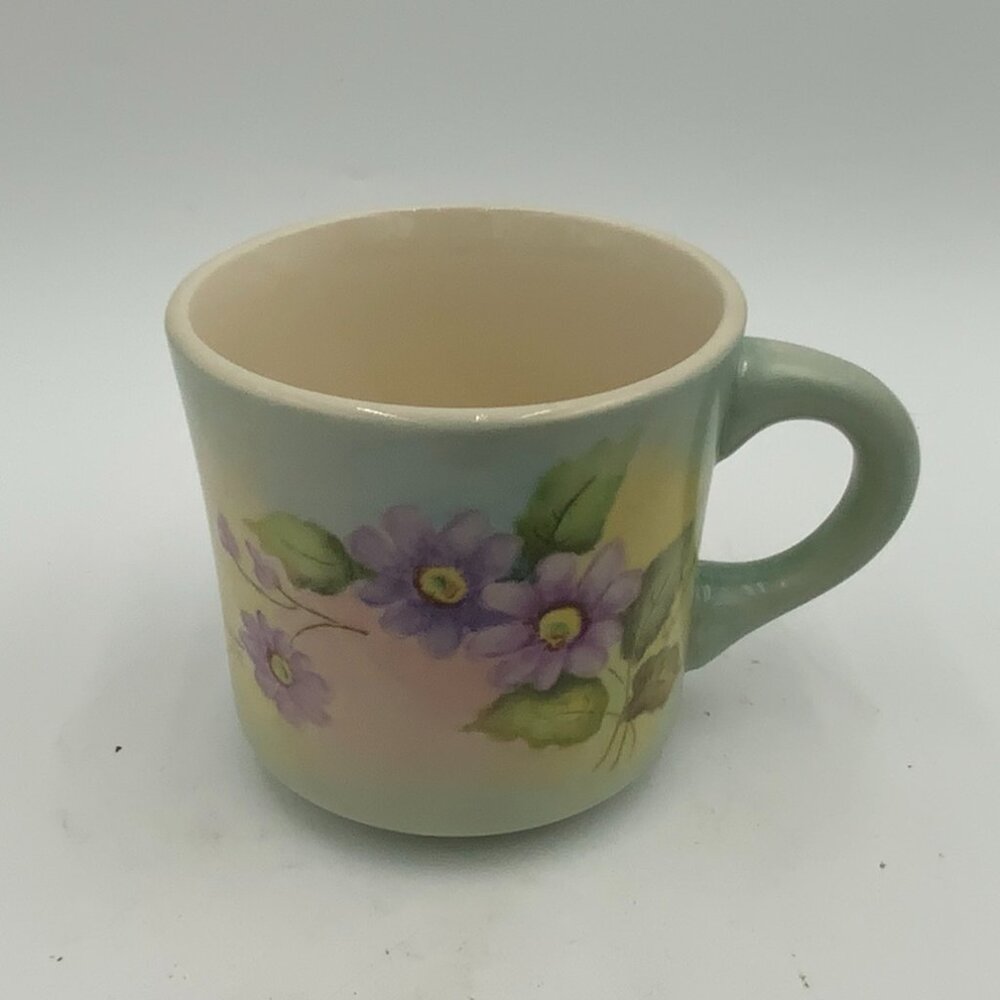 Signed "Ida" Vintage 1972 HAND PAINTED VIOLETS PORCELAIN MUG